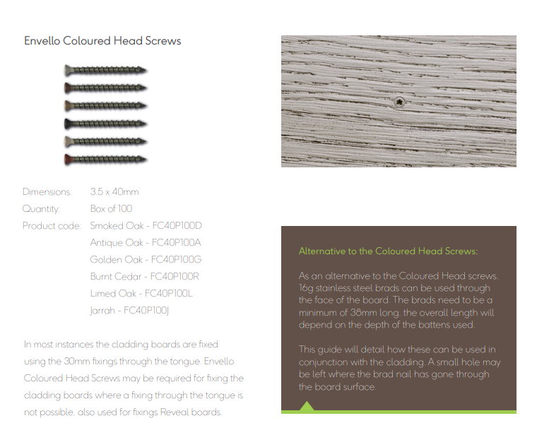 Millboard Envello Cladding Board & Batten+ Antique Oak Coloured Head A2 Stainless 3.5x40mm 100 