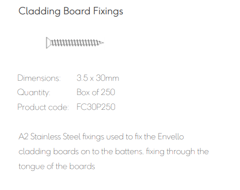 [TPDBOALIM19] Millboard Envello Screws A2 Stainless 30mmx3.5 Box 250
