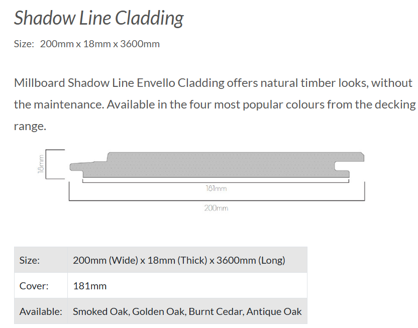 Millboard Envello Cladding Shadowline+ Boards 200x18mm 3.6 Golden Oak (cover 181)