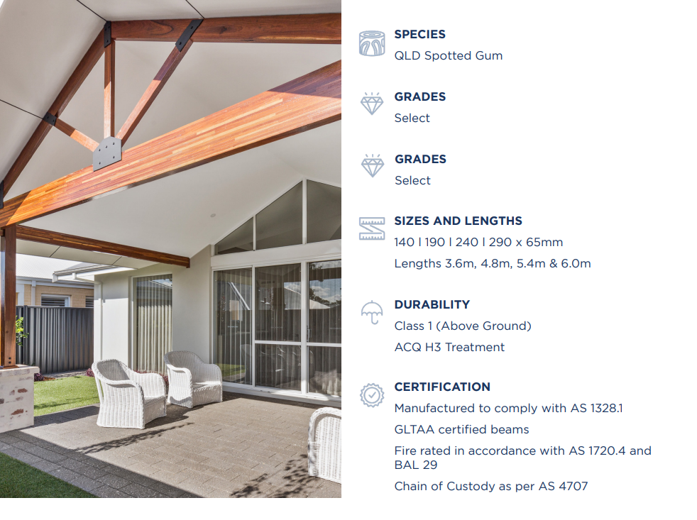 Spotted Gum Finger Jointed Laminated Beam GL20 290x65 4.8 