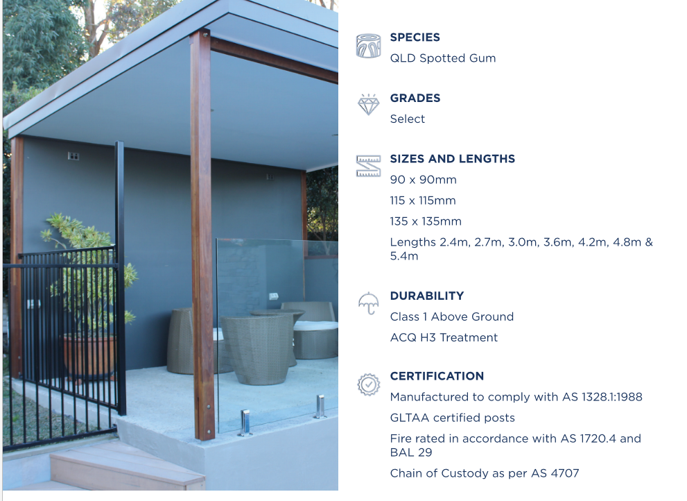 Spotted Gum Finger Jointed Laminated Post GL18 135x135 5.4 
