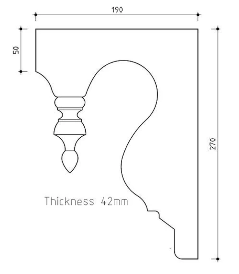 Eave Bracket No1 (with Finial) 190x270x42 H3 Treated Pine