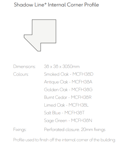 Millboard Envello Cladding Shadowline+ Coppered Oak Internal Corner Premium 38x38 3.050 