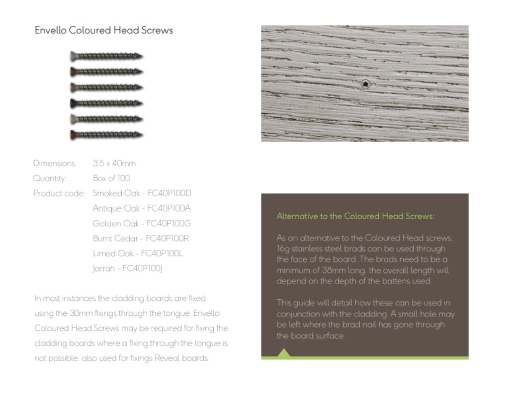 Millboard Envello Cladding Board & Batten+ Samoked Oak Coloured Head A2 Stainless 3.5x40mm 100 