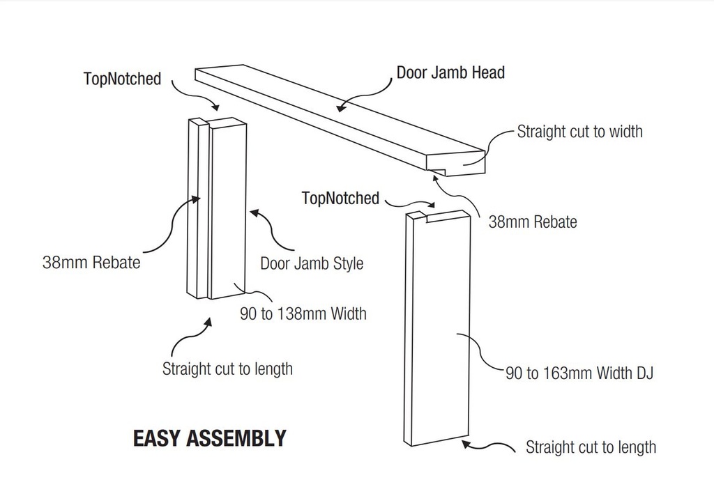 Pine F/J Top Notched Door Jamb Set Internal Primed White  90x30 2/2.135  , 1/0.960 (38mm Rebate) 