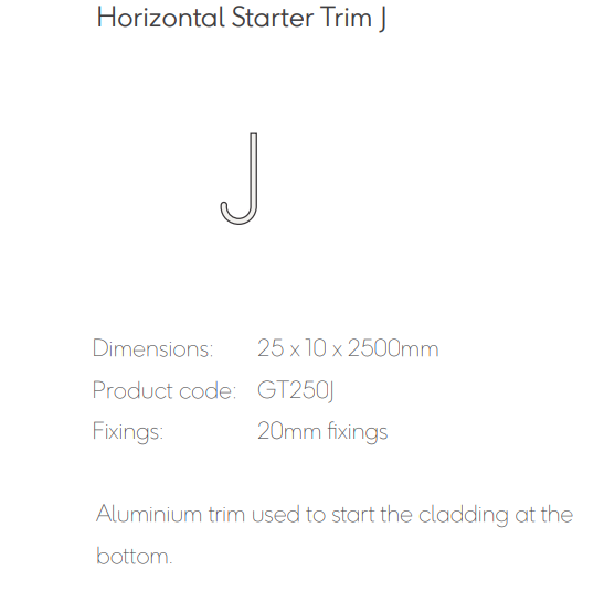 Millboard Envello Aluminium Horizontal Starter Trim 25x10mm 2.5 