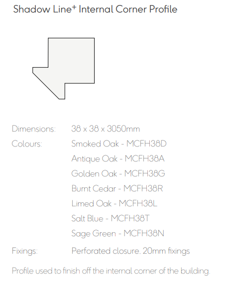 Millboard Envello Cladding Shadowline+ Golden Oak Internal Corner Premium 38x38 3.050 