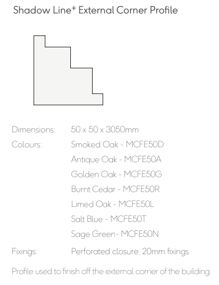 Millboard Envello Cladding Shadowline+ Golden OakE External Corner Premium 50x50 3.050 Golden Oak 