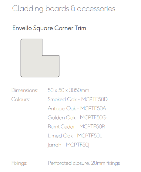Millboard Envello Cladding Board & Batten+ External Corner Premium 50x50 3.050 Limed Oak 