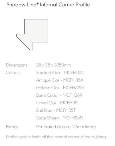 [TPDSHAGOL05] Millboard Envello Cladding Shadowline+ Golden Oak Internal Corner Premium 38x38 3.050 