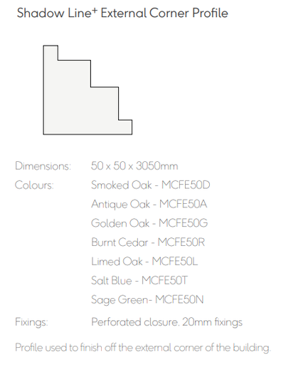 [TPDSHAGOL07] Millboard Envello Cladding Shadowline+ External Corner Premium 50x50 3.050 Golden Oak 