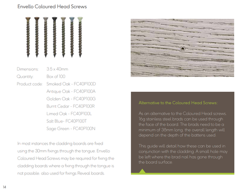 [TPDSHABUR09] Millboard Envello Cladding Shadowline+ Coloured Head A2 Stainless 3.5x40mm 100 Burnt Cedar 