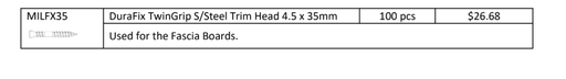 [TPDBOAANT21] Millboard Envello Screws Durafix TwinGrip Trim Head 4.5x35mm 100 (for fascia)