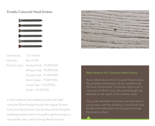[TPDBOAGOL07] Millboard Envello Cladding Board & Batten+ Coloured Head A2 Stainless 3.5x40mm 100 Golden Oak 