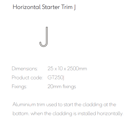 [TPDBOAGOL11] Millboard Envello Aluminium Horizontal Starter Trim 25x10mm 2.5 