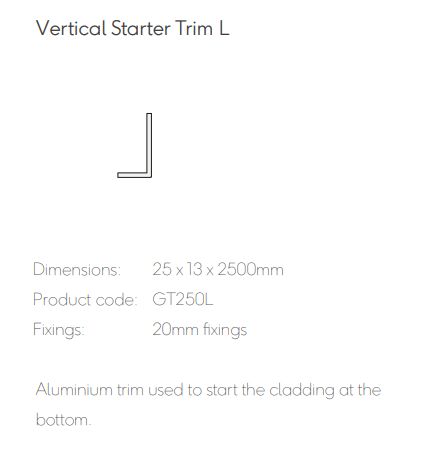 [TPDBOAGOL13] Millboard Envello Aluminium Vertical Starter Trim 25x13mm 2.5 