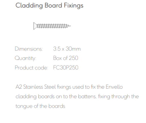 [TPDBOACOP19] Millboard Envello Screws A2 Stainless 30mmx3.5 Box 250