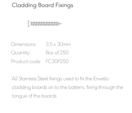 [TPDBOASMO19] Millboard Envello Screws A2 Stainless 30mmx3.5 Box 250