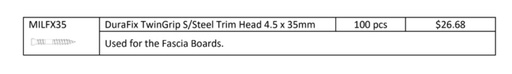 [TPDBOASMO21] Millboard Envello Screws Durafix TwinGrip Trim Head 4.5x35mm 100 (for fascia)