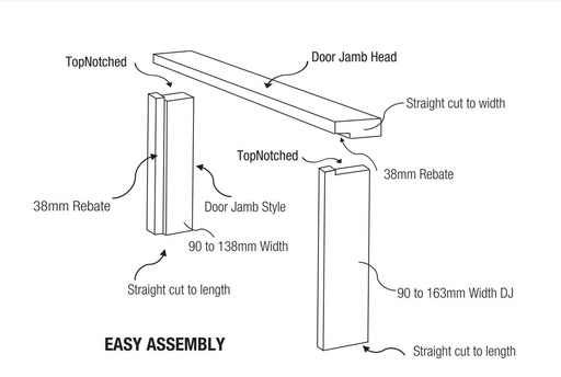 [WOMDOOJAMTOP090030AP] Pine F/J Top Notched Door Jamb Set Internal Primed White  90x30 2/2.135  , 1/0.960 (38mm Rebate) 